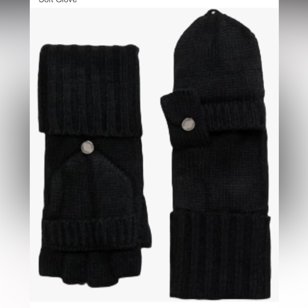 Calvin Klein Pop Top Fingerless Gloves black mittens touchscreen convertible OS